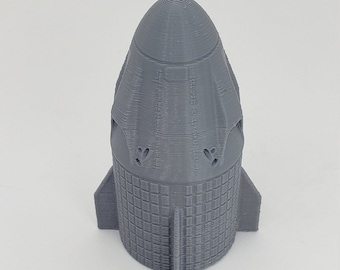 3D Printed 1/100 SpaceX Dragon Crew Capsule Prop Display 3.2" Silver PLA Plastic
