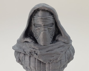 3D Printed 6.5" Kylo Ren Bust Model Statue Silver PLA Plastic Star Wars