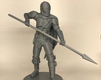 Scala 1: 6 The Mandalorian Statue Mando Figure Star Wars Statue 12 pollici di altezza Plastica PLA argento
