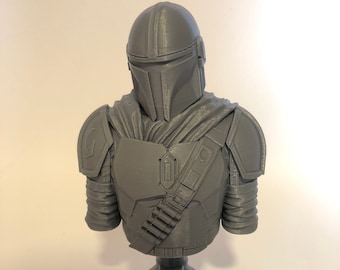 Mandalorian Statue Bust 6.75 Inches 3D Printer Silver High Quality Fan Art Bust Ready to be Primed and Painted