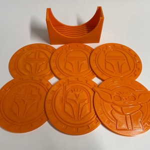 Star Wars Inspired The Mandalorian Coasters with Coaster Box Orange PETG Plastic