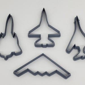 3D Printed 4pc Set of Aircraft and Bomber Cookie Cutters Silver PLA Plastic
