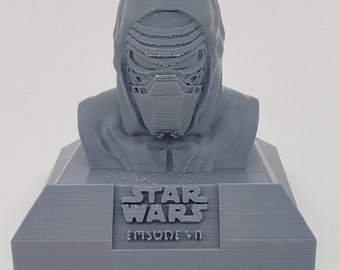 3D Printed 3.5" Kylo Ren Episode 7 Statue with Base Silver PLA Plastic