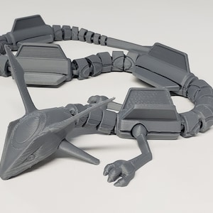 3D Printed Flexible Articulated Rayquaza Toy 24.5 Inch Long Silver PLA Plastic