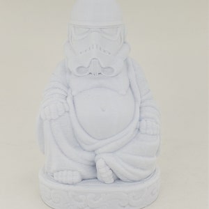 3D Printed 4&quot; Star Wars Inspired Storm Trooper Buddha Statue White PLA Plastic Buddha Trooper
