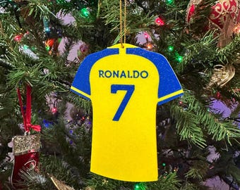 Cristiano Ronaldo #7 Jersey Christmas Ornament | Home Kit | Al Nassr Ornament | Soccer Ornament for Christmas Tree | Ronaldo Christmas Gift