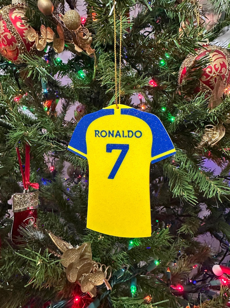 Cristiano Ronaldo #7 Jersey Christmas Ornament | Home Kit | Al Nassr Ornament | Soccer Ornament for Christmas Tree | Ronaldo Christmas Gift image 1