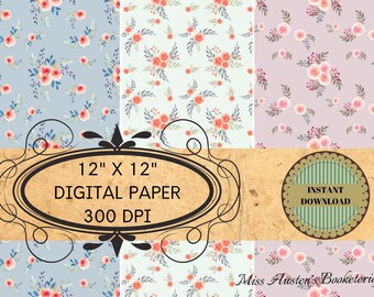 Digital Vintage Roses Paper Jane Austen Regency Scrapbooking Junk Journaling