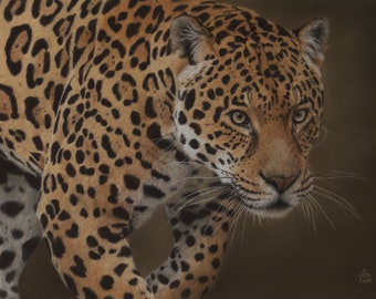 Original pastel drawing of a jaguar, 60 x 40 cm