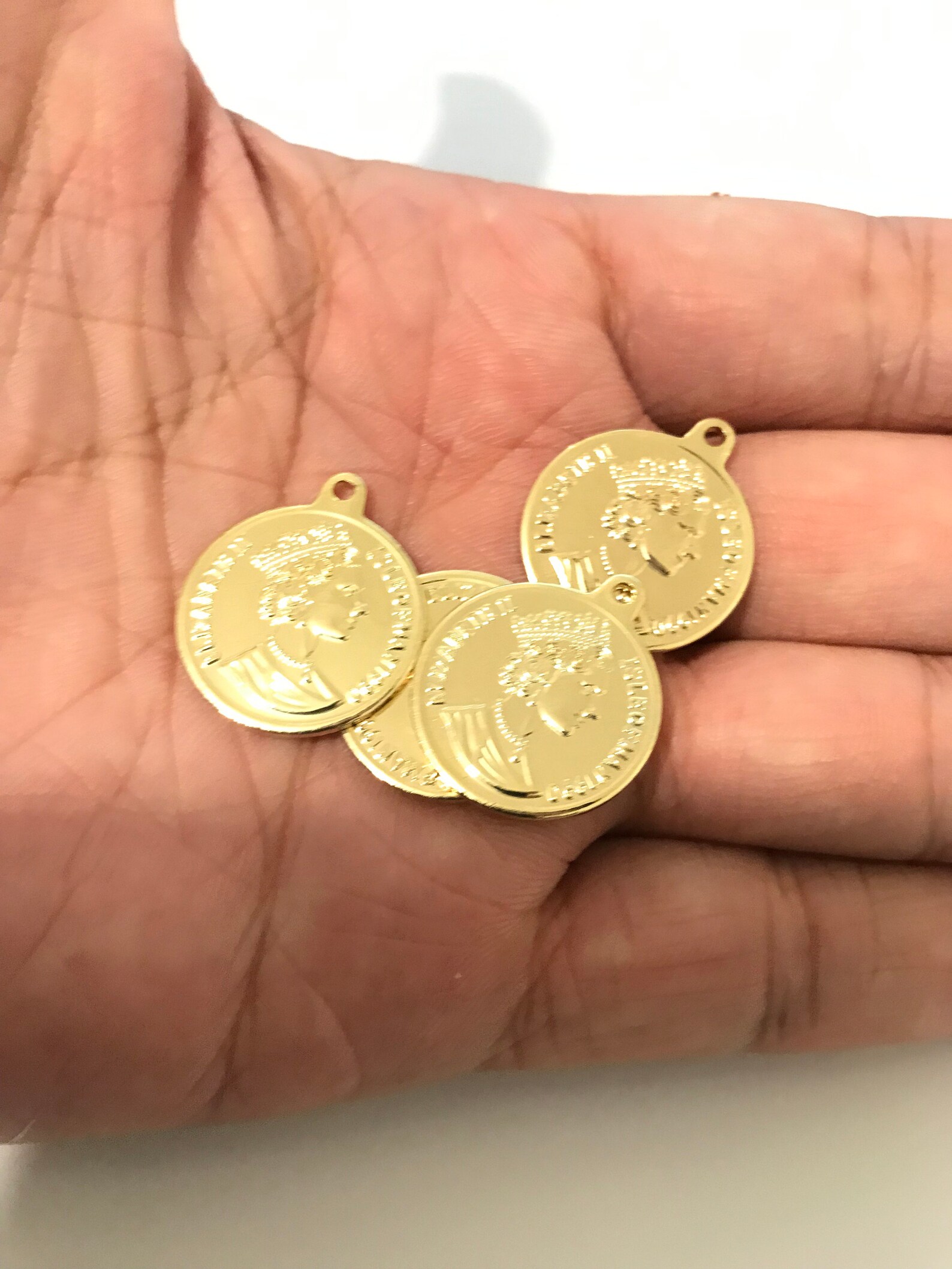 Gold coin charm 18x21mm Queen coin Pendants gold plated coin Etsy