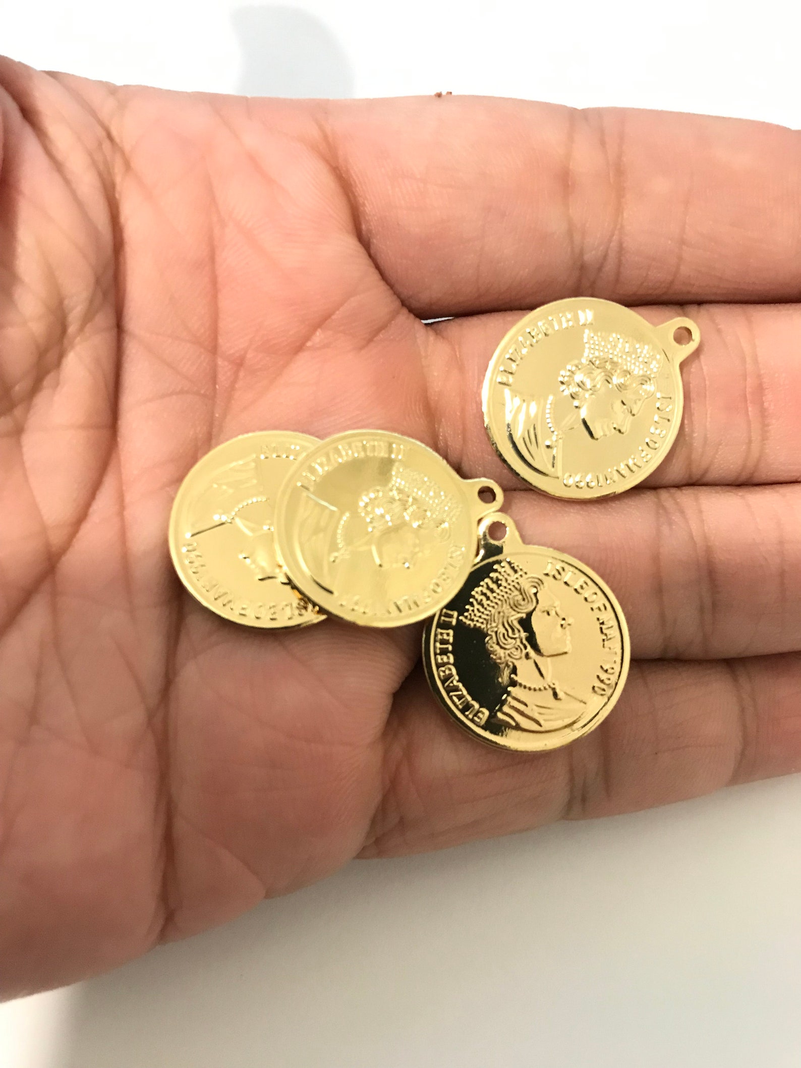 Gold coin charm 18x21mm Queen coin Pendants gold plated coin Etsy