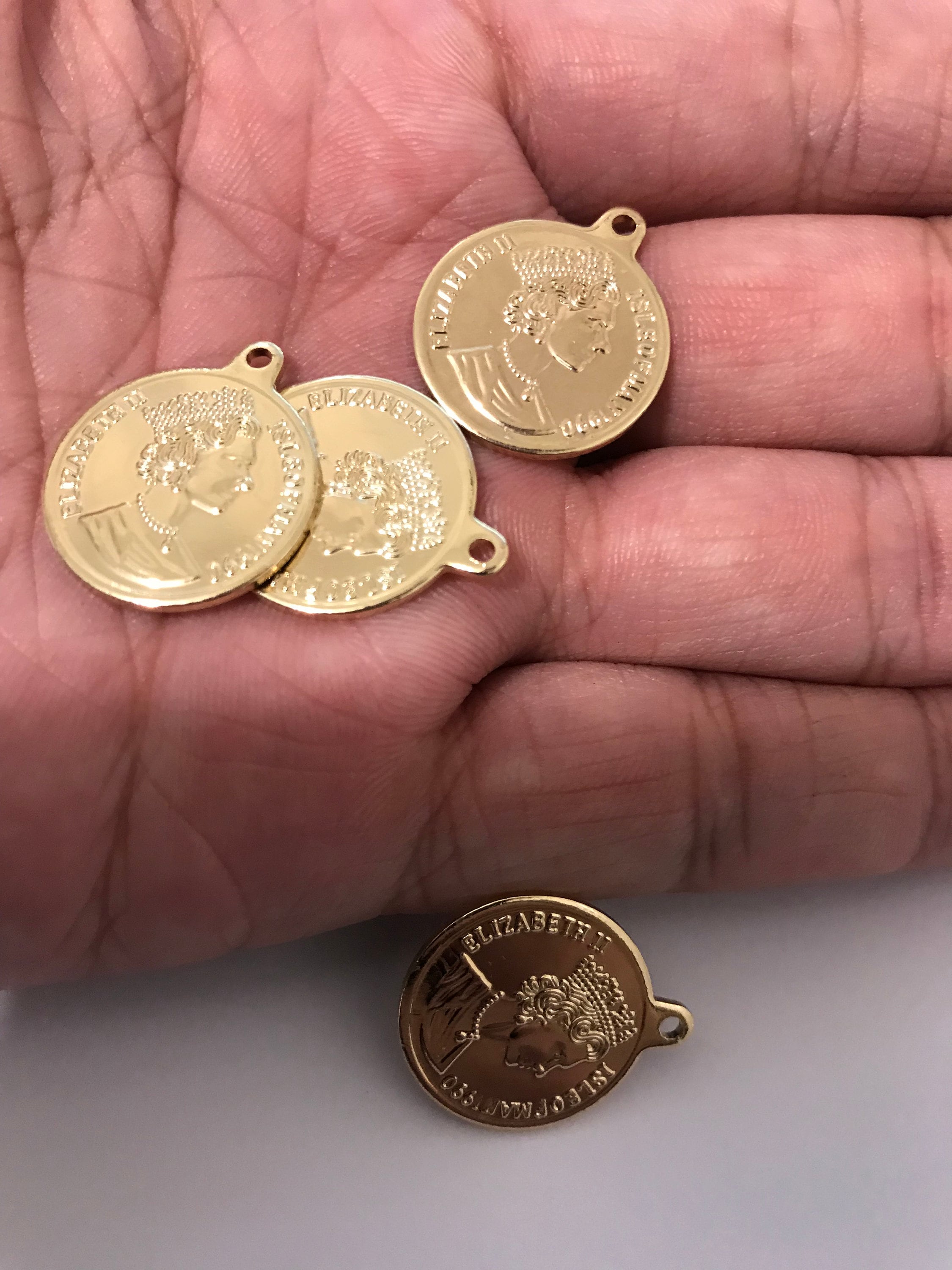 Gold coin charm 18x21mm Queen coin Pendants gold plated coin Etsy