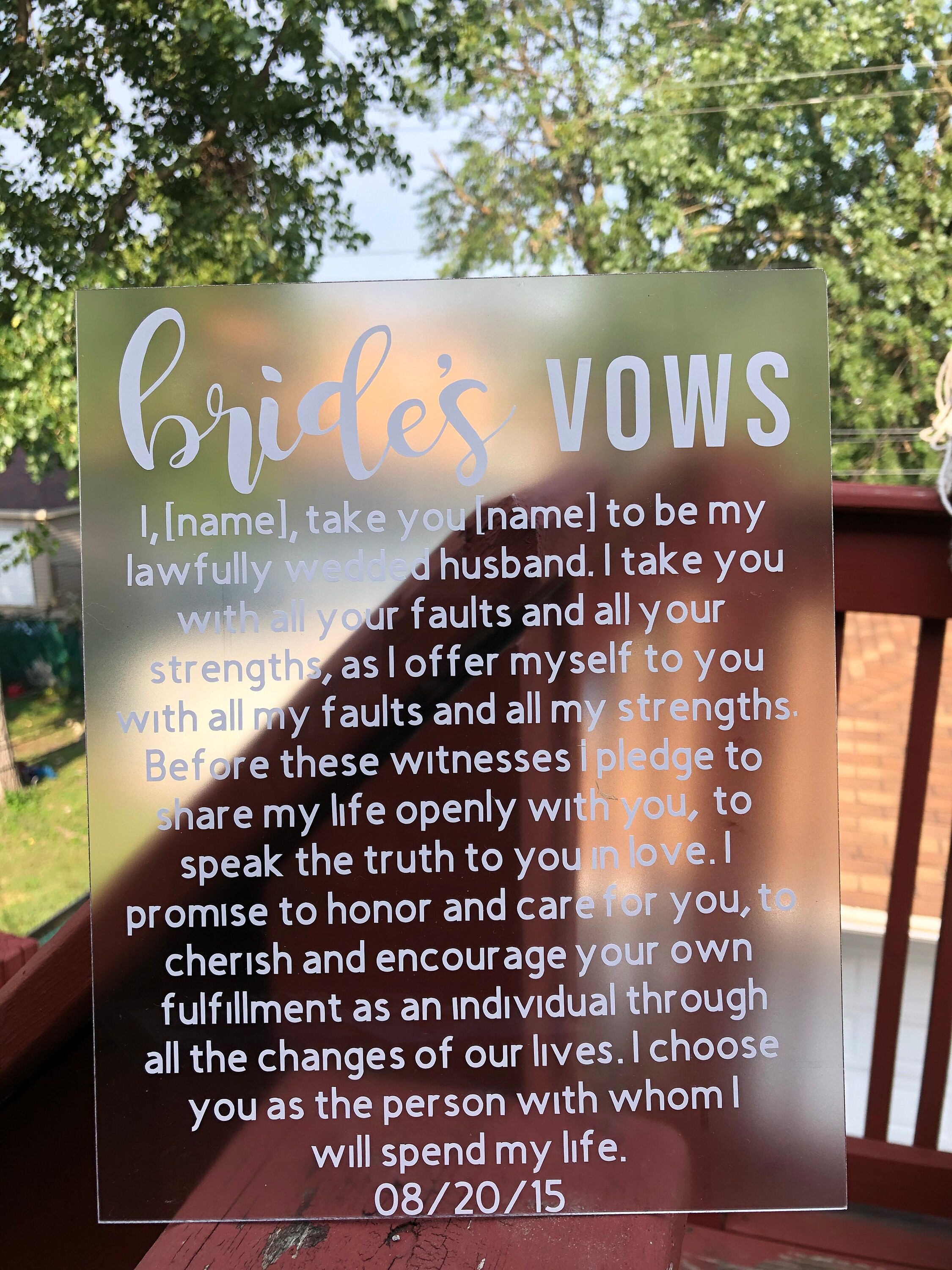 Wedding Vows Plaque / Bride's Vow Plaque / Groom's Etsy