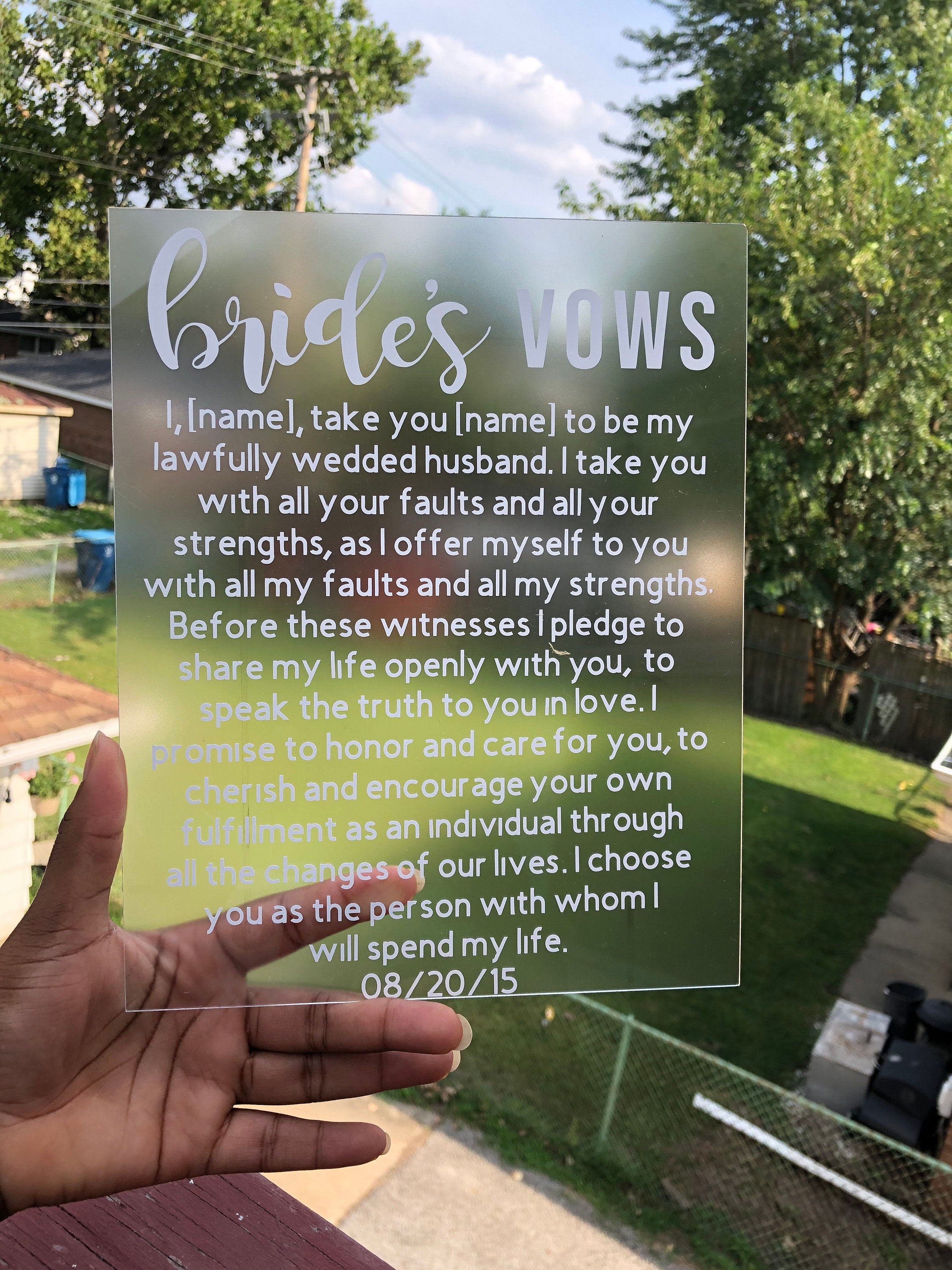 Wedding Vows Plaque / Bride's Vow Plaque / Groom's Etsy