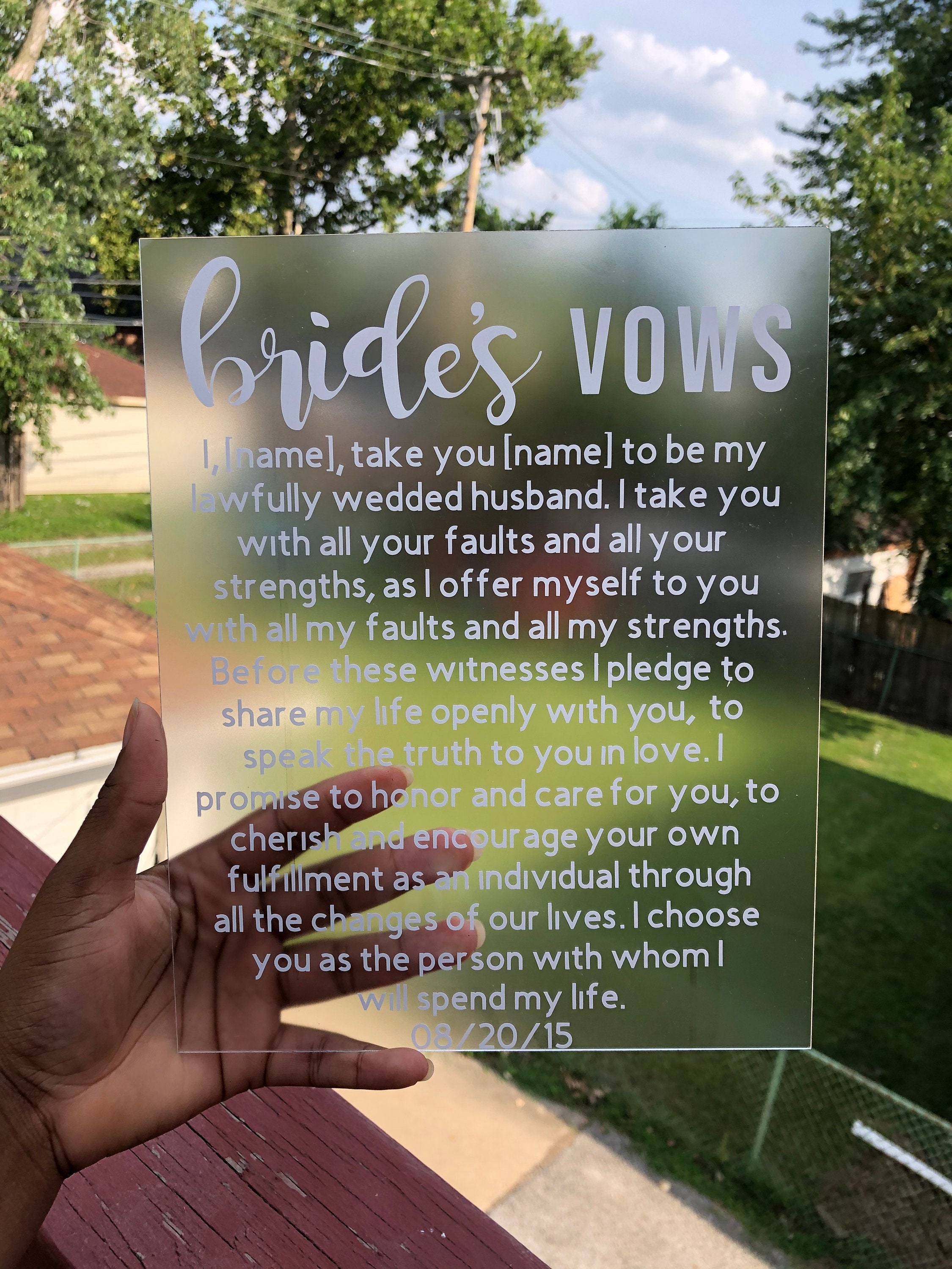 Wedding Vows Plaque / Bride's Vow Plaque / Groom's Etsy