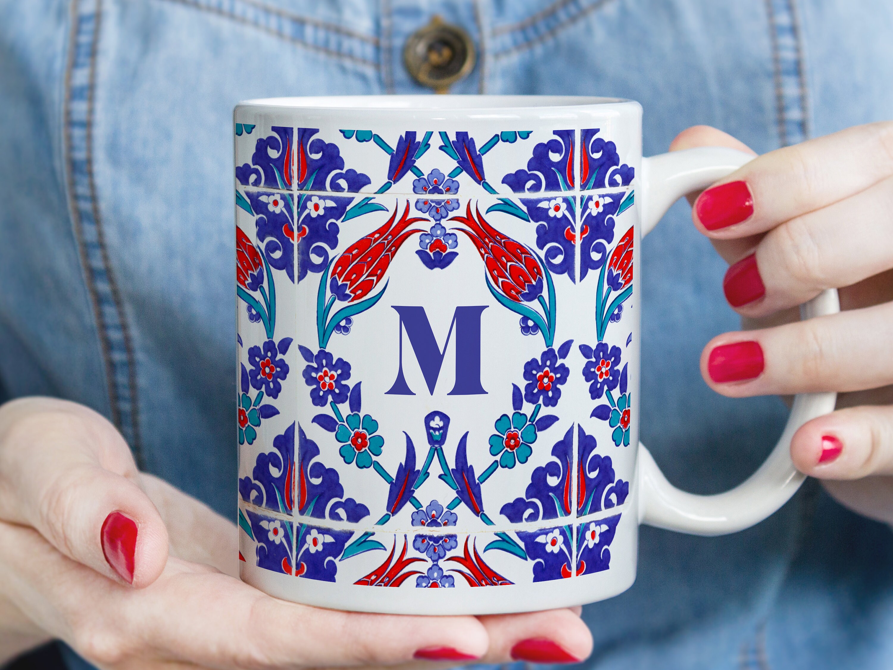 Vixar Tazza Con Lettera R, Fiori E Farfalle, Con Monogramma Dell'alfabeto E Monogramma, In Ceramica, Per Tè, Caffè, Hot Brew, 330 Ml, Regalo (bianco - Foto 4