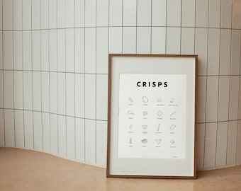Crisps Print | Crisps | British Poster | Wall Art | Unframed | Crisps Types Print | Retro | Home Decor | Snacks | Kitchen Decor | British