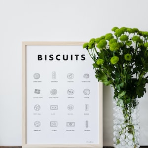 Biscuits Print | Biscuits | British Poster | Wall Art | Unframed | Biscuit Types Print | Retro | Home Decor | Tea | Kitchen Decor | Tea Time