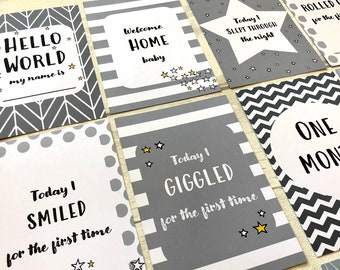 Babys 1st Year Mile Stone Journey Picture Card Props Newborn Child Christening Baby Shower Gift Baby Milestone Cards Gift Set Yellow /& Grey