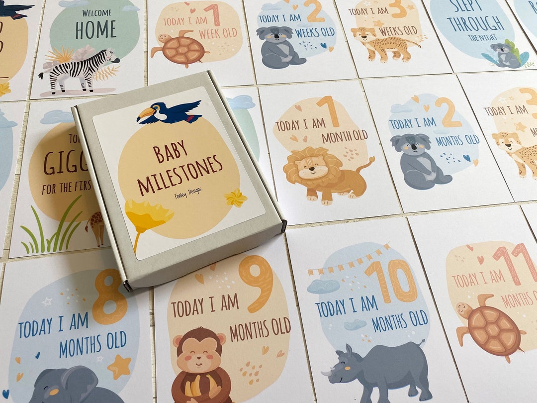 Safari Baby Milestone Cards for New Parents and Baby Shower Keepsake ...