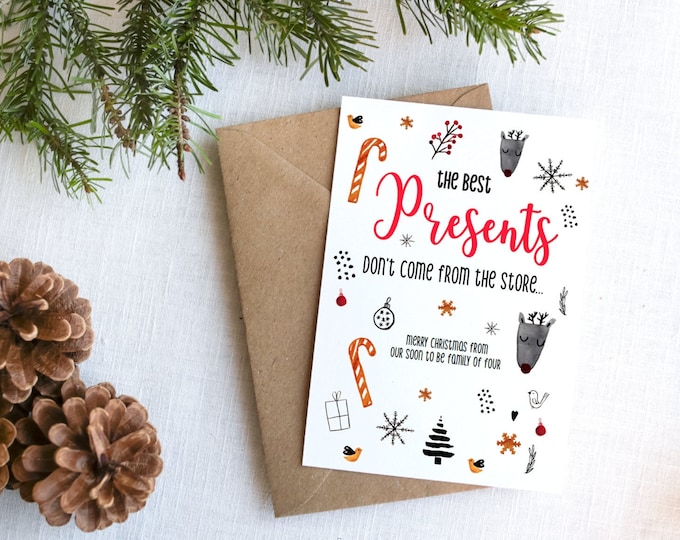 Christmas Pregnancy Announcement Card, Family of 4, Baby announcement, Christmas baby