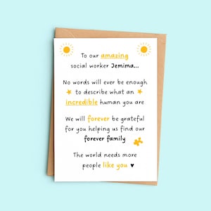 Thank You Card for Social Workers and Family Finders, Adoption and Foster Care