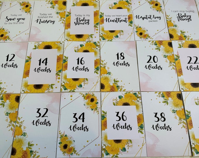 Pregnancy Milestone Cards | Pregnancy Gift | Mum to be gift | Milestone cards | Pregnancy Announcement | Sunflower