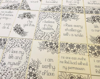 Mindful Colouring Affirmation Cards for Inspirational and Positive Quotes