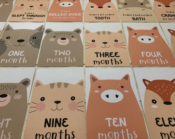 Animal Baby Milestone Cards Set, Baby Shower Gifts, Baby Journey Cards, Pregnancy Gifts