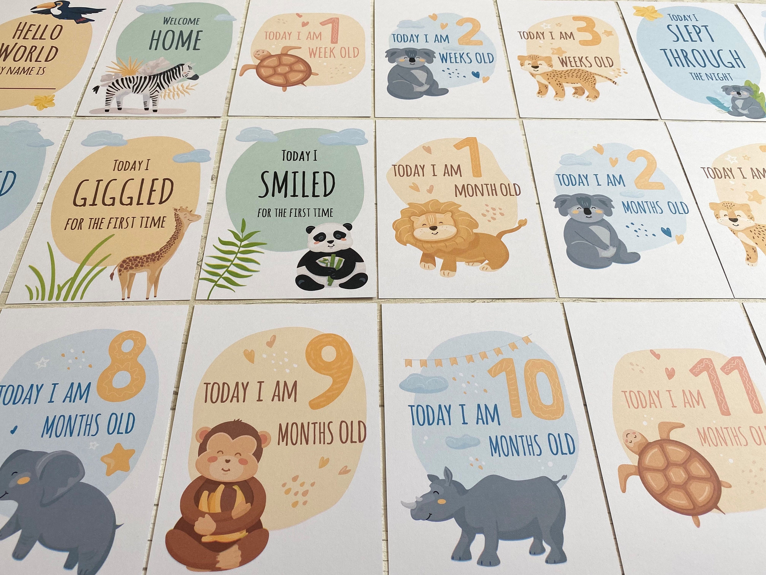 Safari Baby Milestone Cards for New Parents and Baby Shower Keepsake ...