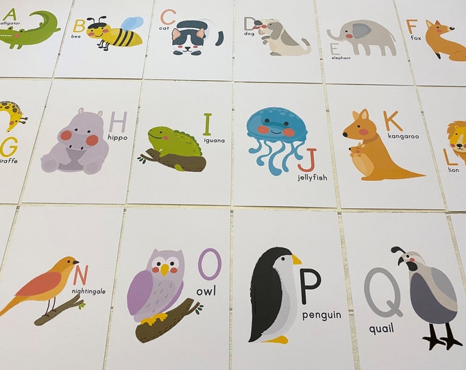 Animal Alphabet Flashcards | ABC Learning cards |  flash cards, gift, educational, learning, toddler, animal design