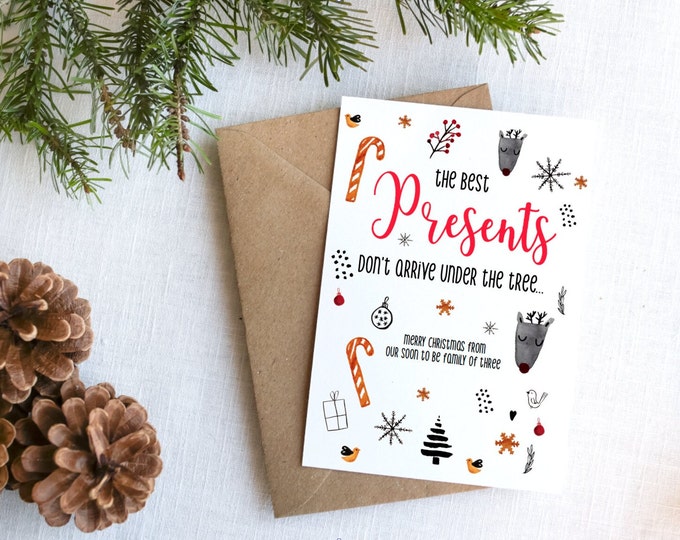 Christmas Pregnancy Announcement Card, Family of 3, Baby announcement, Christmas baby