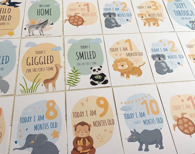 Safari Baby Milestone Cards Set, Baby Shower Gifts, Baby Journey Cards, Pregnancy Gifts, Safari Nursery Decor