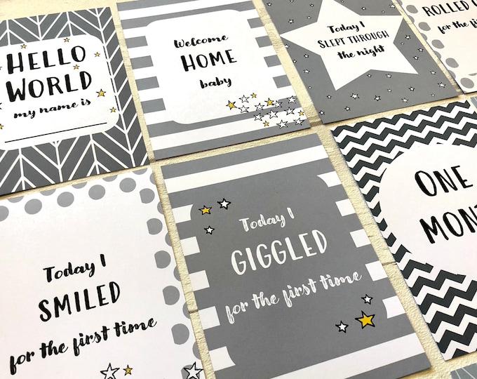 Grey Baby Milestone Cards, Baby Shower Gift, New baby gift, Baby Keepsake Gift,  Gender Neutral Baby Gift