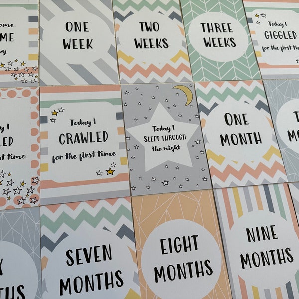 Modern Baby Milestone Cards Set, Baby Shower Gifts, Baby Journey Cards, Pregnancy Gifts