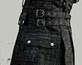 Men 39 s Black handmade Fashion denim Utility Kilt For Men 39 s All 30 - 50 Sizes