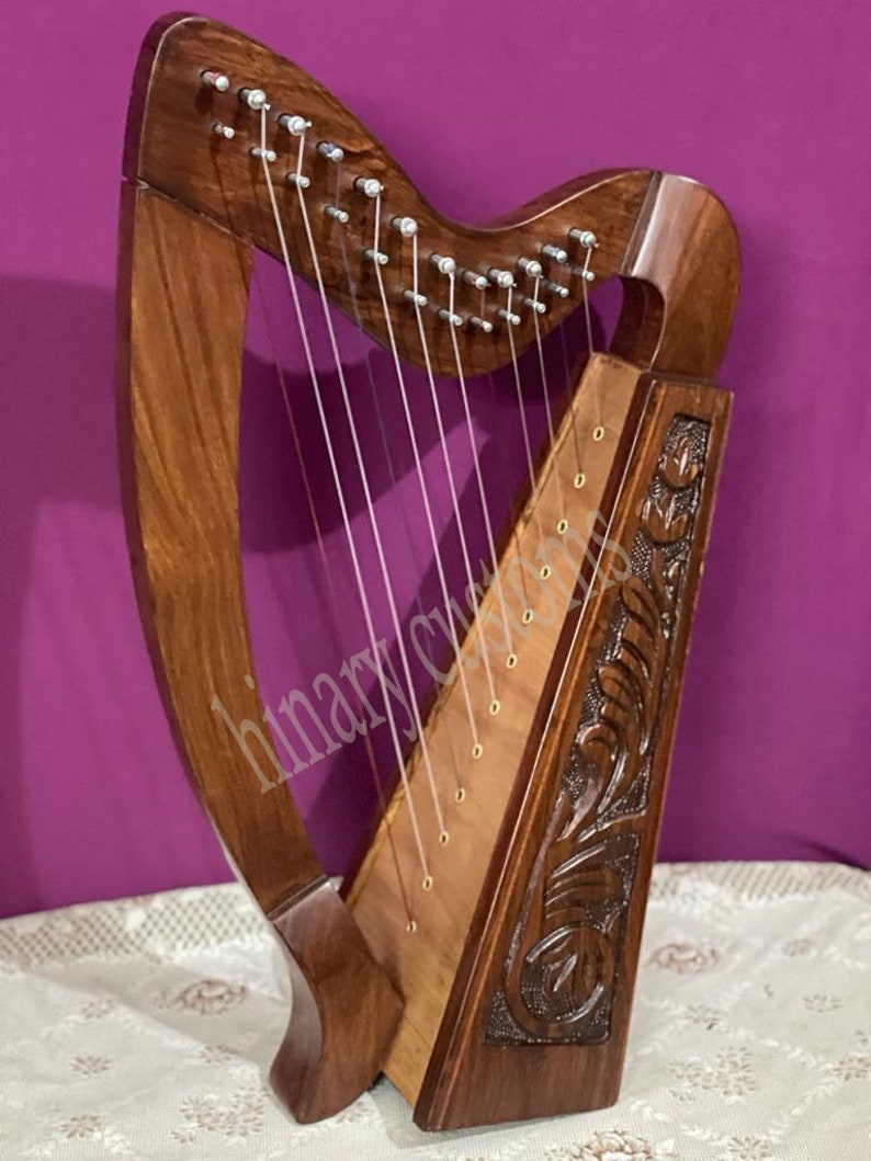 Lyre Harp 12 String Celtic Engraved Rosewood With Tuning Key Etsy