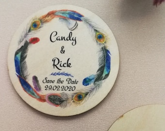 Personalized Wooden Wedding Favor Magnets:Floral Save the Date , Thank You, Engagement, Birthday