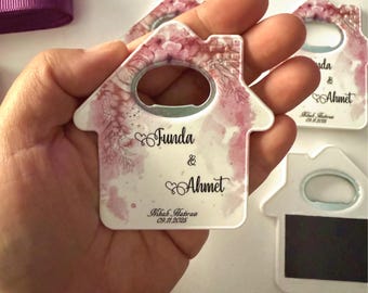 Ouvre-bouteille aimanté personnalisé en forme de maison : cadeaux de mariage, réservez vos dates