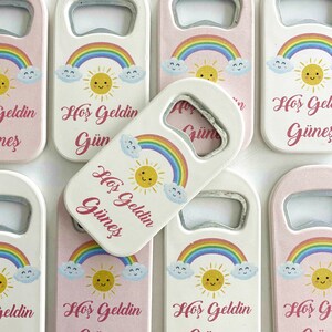 Ímãs abridores de tampas, plástico rígido, presentes de casamento personalizados, chá de bebê, aniversário, despedida de solteira, presentes de damas de honra, bebês, crianças