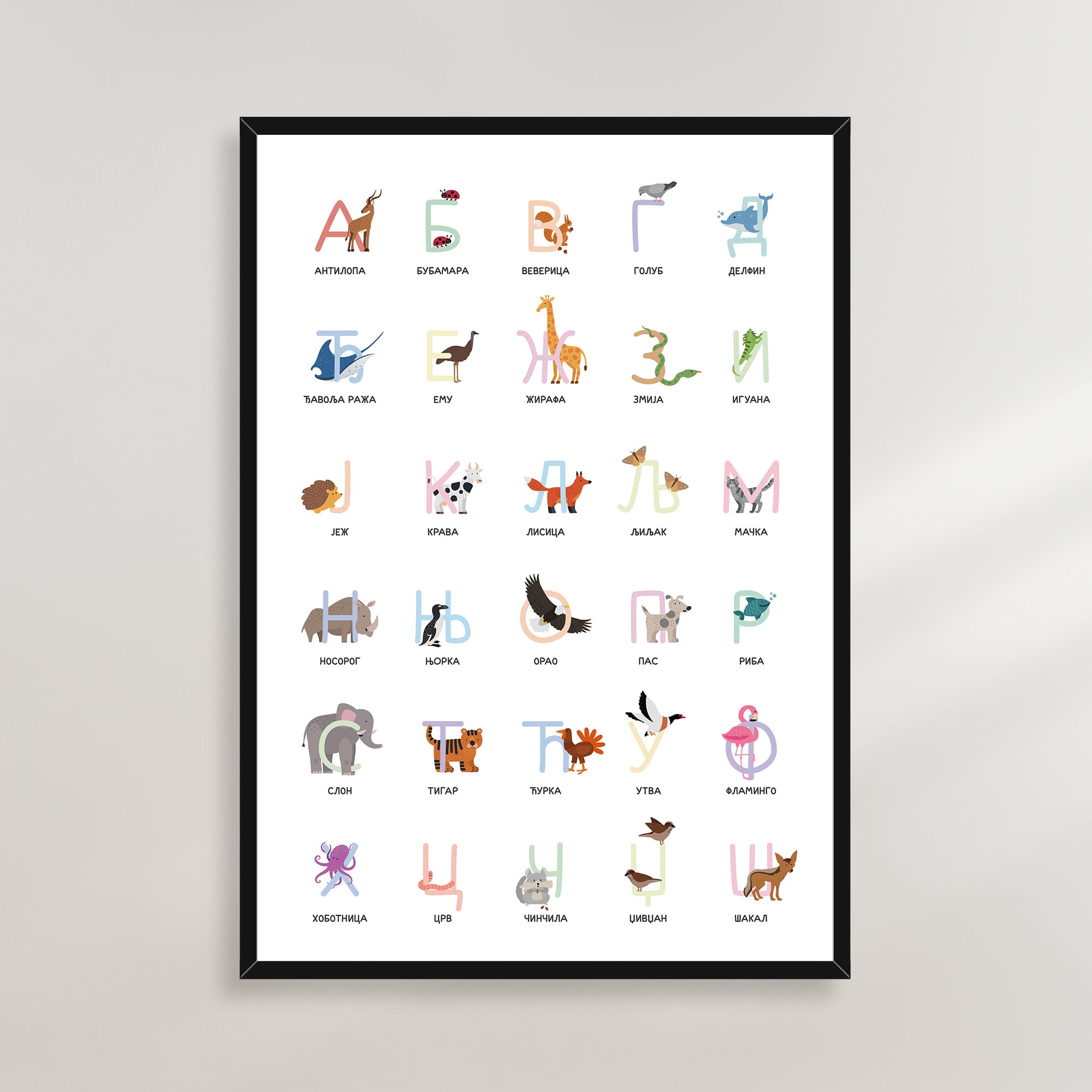 Azbuka Animals - Cyrillic Alphabet - Kids Poster - Serbia - Etsy