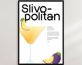 Slivopolitan Rakija Cocktail Recipe Poster - Serbia Bosnia Croatia