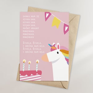 Danas nam je divan dan - Girl Birthday Card - Serbia, Croatia, Bosnia