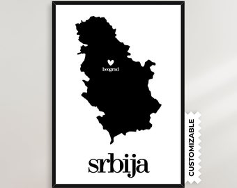 Serbia map with cities | Customizable poster