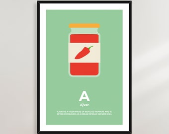 Cartel ABC de los Balcanes de Ajvar - Serbia, Bosnia, Croacia