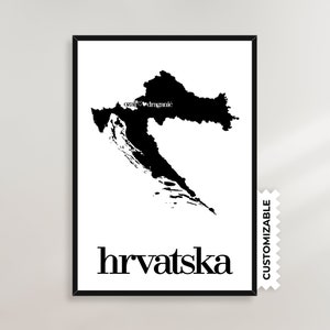 Carte de la Croatie avec les villes | Affiche personnalisable