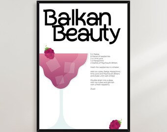 Balkan Beauty Rakija Cocktail Recipe Poster - Serbia Bosnia Croatia