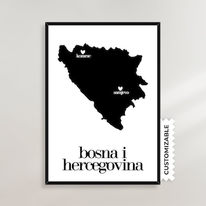 Bosnia Herzegovina map with cities | Customizable poster