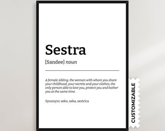 Sestra, Brat, Familija - Personalized Definition Poster - Serbia, Bosnia, Croatia