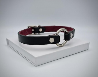 Italian Leather O Ring Collar, Suede Lined, Custom Sizes and Colours
